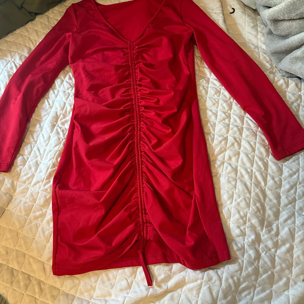 Vibrant Red Long Sleeve Dress